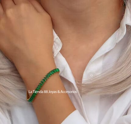 Pulsera Brazalete Cristales Bañado en Oro de 18k - Verde