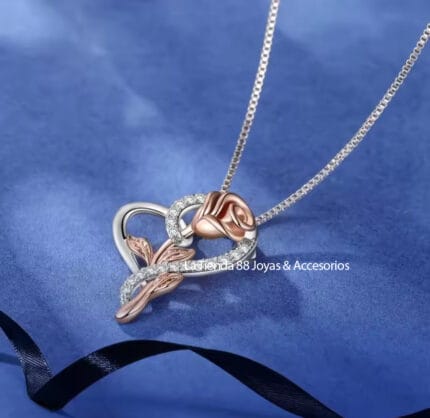 Collar Mujer Rosa con Cristales Bañado en Oro de 18k.