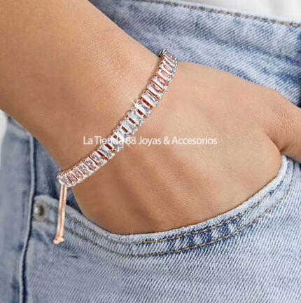 Pulsera Brazalete Cristales Bañado en Oro de 18k - Blanco