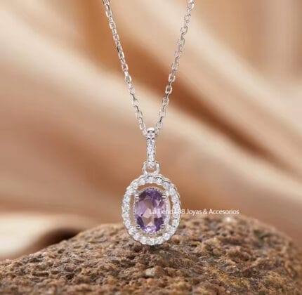 Collar Mujer Gota de Cristal Bañado Oro de 18k - Lila