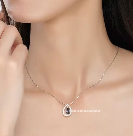 Collar Mujer Gota de Cristal Bañado Oro de 18k - Azul