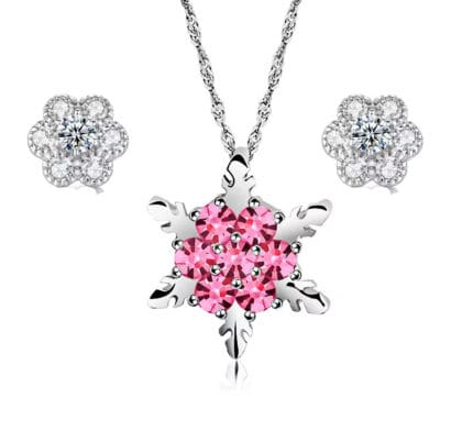 Set Collar y Aretes Mujer Copo de Amor - Rosa