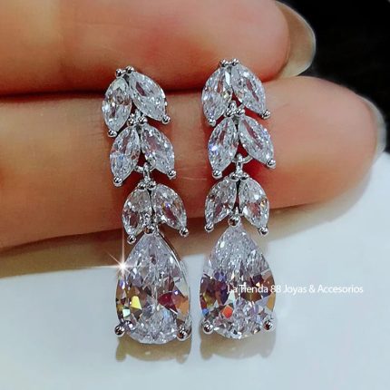 Aretes Pendientes Mujer Gota de Cristal - Blanco