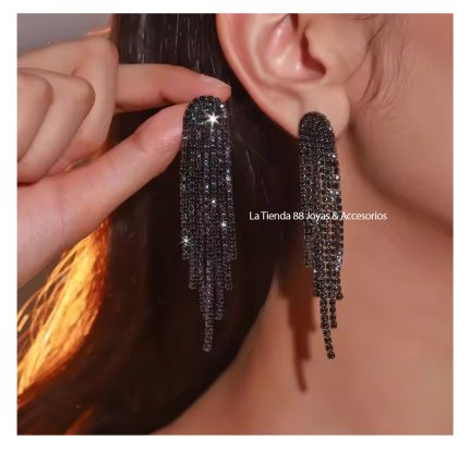 Aretes Colgantes Deluxe de Fiesta Mujer Cascadas de Cristal - Negro
