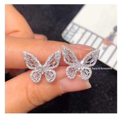 Aretes Cristales Mujer Mariposa bañado Oro18k - Blanco