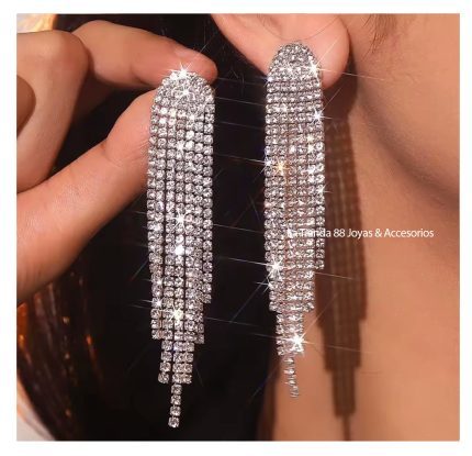 Aretes Colgantes Deluxe de Fiesta Mujer Cascadas de Cristal - Blanco