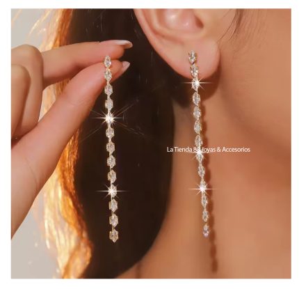 Aretes Colgantes Deluxe Mujer Cascadas de Cristal - Amarillo