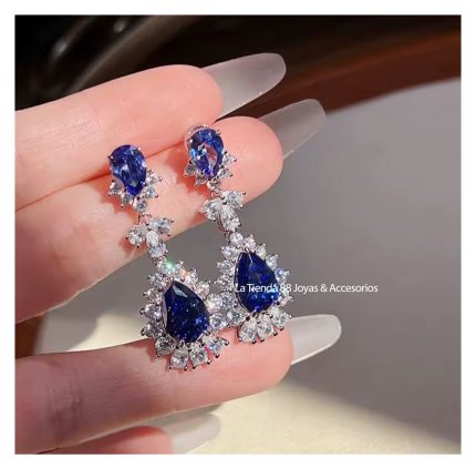 Aretes Pendientes Princesa Mujer Gota de Cristal - Azul